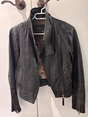 Mackage Black Leather Moto Jacket XXS